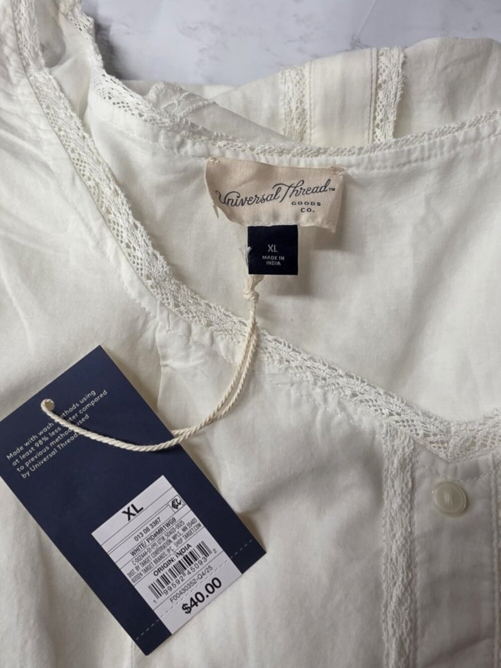 Universal Thread White Button Front Midi Dress XL Cotton Lace Trim Boho.WL299 - Picture 3 of 6